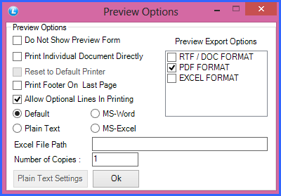 Sale bill Preview options